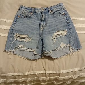 short, light denim, ripped size is us 00, American eagle